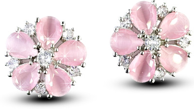 PARADISE JEWELS Jees Floral Stud Earrings, Multicolor American Diamond, Silver-Toned Copper Drops & Danglers, Stud Earring
