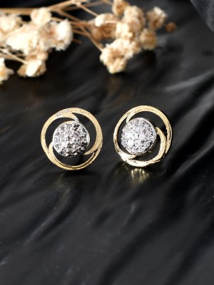 Silvermerc Designs Round American Diamond Stud Earrings for Women/Girls Cubic Zirconia Brass Drops & Danglers