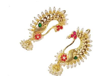Adhira's Gold Plated Peacock Design karnaful||cuff earrings with jhumka||kaanphool Alloy Cuff Earring