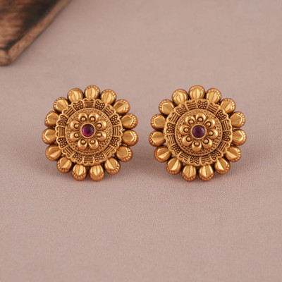 TOYONIX Beautiful ruby stone gold stud Crystal Brass Stud Earring