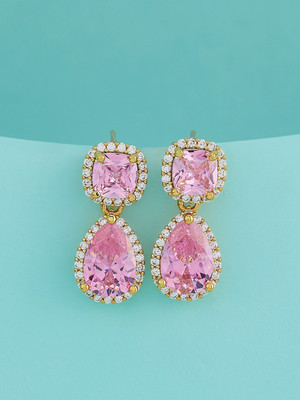 Kushal's Fashion Jewellery Pink Gold-Plated Party Zircon Trendy Drop Earrings Zircon Copper Drops & Danglers
