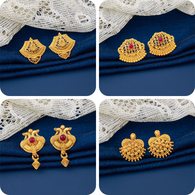 LaChoiceIt Pack of 4 Pair Traditional Gold Pleted Earring Collection Brass Earring Set