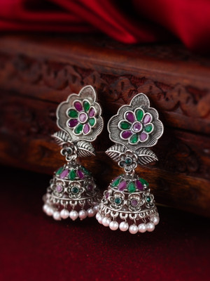 Vermont Classy Latest Oxidised Multicolor Stone Studded jumkhi Earrings Alloy Jhumki Earring