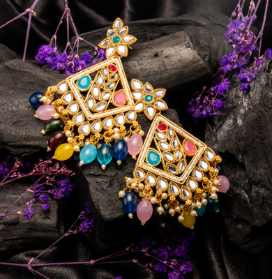 YOGINI JEWELS Royal Meenakari Kundan Earrings Beads Brass, Stone, Plastic Chandbali Earring, Jhumki Earring, Stud Earring