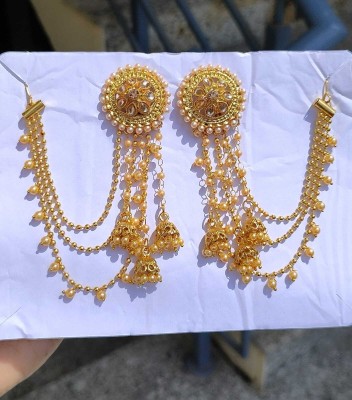 SHYAM Trendy Golden Ethnic Bahubali Earrings For Girls Or Women Zircon, Pearl Alloy Jhumki Earring