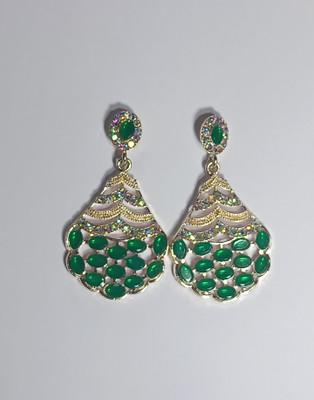 AZTAZ Handcrafted Gold Drop Earrings with Gemstones and Pink Accents Alloy Chandbali Earring