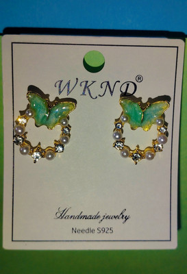 SKS JI COLLECTIONS Small Green Butterfly Studs and Earrings Pearl Alloy Stud Earring