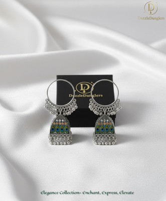 DazzleDanglers Elegance Echo Oxidized Jhumka Hoops - with premium DazzleDanglers box (Peacock) Alloy Jhumki Earring