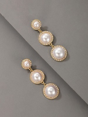 YELLOW CHIMES Earrings For Women Gold Tone Triple Round Pearl Drop Danglers Earrings Pearl Alloy Drops & Danglers