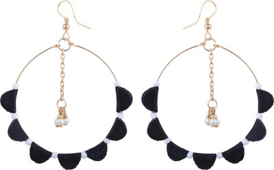 RS INTERNATIONAL Black Hoop Leather handmade earring Pearl Brass Chandbali Earring, Drops & Danglers, Hoop Earring