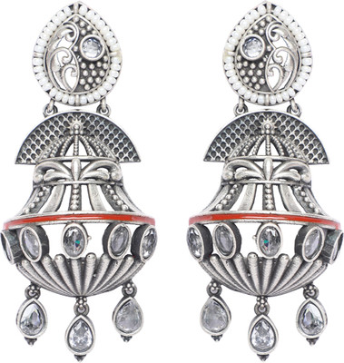 AVNI CREATION Silver Plated Temple Pink Charm Earring Brass Earring Set
