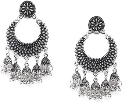 Sangria Oxidized Silver-Plated Afghan Jhumka Classic Drop Earrings Brass Chandbali Earring