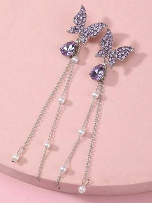 beyter Gold Plated American Diamond Studded Butterfly Korean Drop Earrings Zircon Stainless Steel Drops & Danglers
