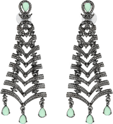 Arti creations Party Wear Korean Black Plated Pearl & Stone Beaded Long Earrings Cubic Zirconia Alloy, Stone Drops & Danglers, Tassel Earring