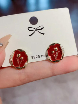 SZN Gold Plated Circular Studs Alloy Drops & Danglers