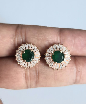 Jewels Corner WOW WITH SWEET GREEN AD EARRING Cubic Zirconia Brass Stud Earring