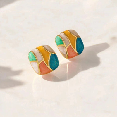 Elara Korean Earrings for Women | Stone Stud for Girls Garnet Alloy Stud Earring, Hoop Earring, Huggie Earring