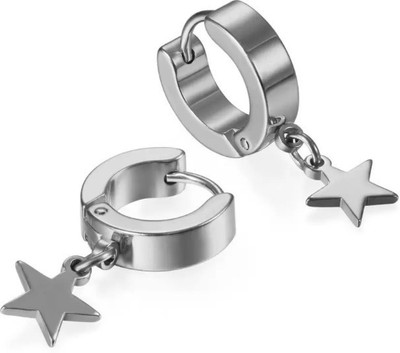 zebisco Star Drop Earrings Silver Hoop for Men & Boys Cubic Zirconia Metal Huggie Earring