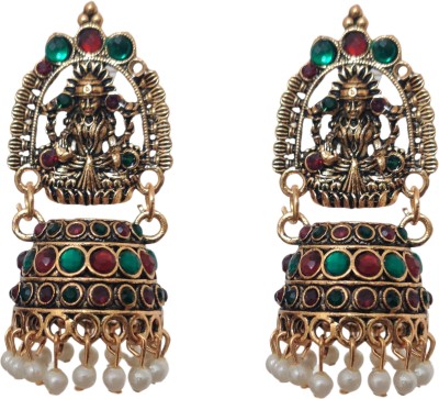 HauteLift HauteLift Stylish Metal Gold Finish lakshmi Jhumka Earrings for Girls and Women Alloy Jhumki Earring