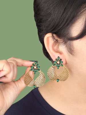 Dreamish Imitation Stylish Gold Plated Kundan Studded Beads Drop Danglers Chandbali Earrings Cubic Zirconia Brass Drops & Danglers