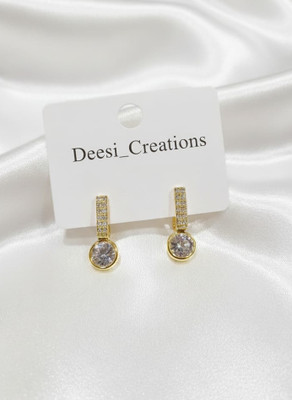 Deesi Creations Golden Glow Round Studs White Zircon Alloy Drops & Danglers