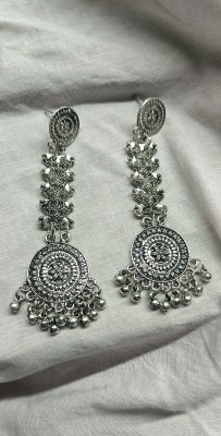 Pinkart Gem for A Gem Silver oxidised long earrings for girls & women Alloy, Zinc Earring Set, Plug Earring, Drops & Danglers, Stud Earring