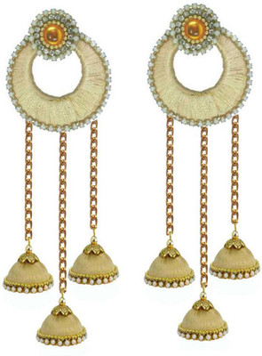 Sanj Silk Thread High Quality Base with chandbali Jhumki Earrings For Women Silk Dori Jhumka Earrings For Girls Beads Silk Dori Jhumki Earring set Beads Fabric Jhumki Earring