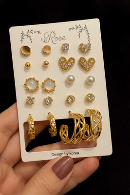 Fashow collection Western Modern korean Hoop\Stud Alloy Earring for Women\Girls-Pack-10 Alloy Hoop Earring