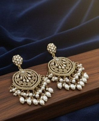 DHVANI Royal Heritage Gemstone Chandelier Earrings Pearl Alloy Chandbali Earring