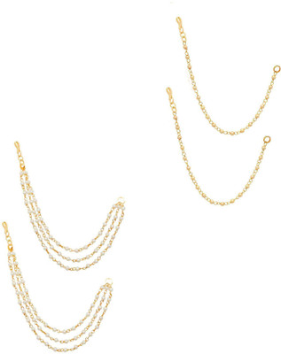 SHI Jewellery Traditional Ear Chain Gold Plated Kaan Chain Combo for Women & Girls Pearl Alloy Ear Thread