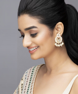 RUBANS Rubans Baby Pink Enamelled Drop Earring With Studded Stones And Pearls Alloy Drops & Danglers