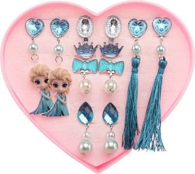 sannidhi 6 Pairs Clip-on Earrings for Girls Princess Elsa Clip On Earrings for Kids Alloy, Fabric Earring Set