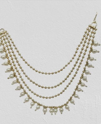 lucylove Stylish multi layer white beats ear chain Pearl, Beads Brass, Alloy Cuff Earring