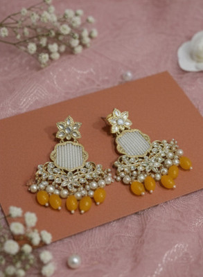 DHVANI Crimson Bloom of Royal Grace Pearl Alloy Drops & Danglers