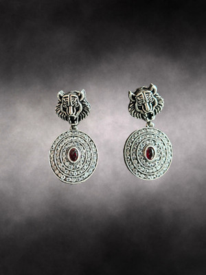 brassjewel Stylish Oxidised Earrings | Antique Silver Round Dangler Earrings for Women Brass Jhumki Earring