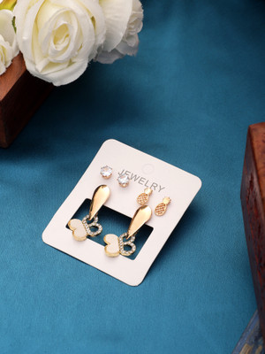 DESTINY JEWEL'S Latest Fashion Stone Décor Butterfly Drop Stud Earrings Set For Women & Girls Cubic Zirconia Alloy Drops & Danglers