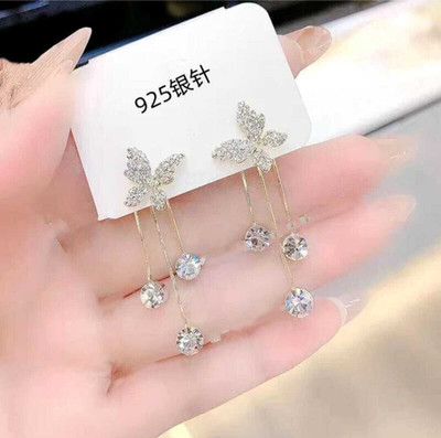 Today Fashion Butterfly Golden Rhinestone Studded Earrings ZZQ Cubic Zirconia, Crystal Crystal, Stainless Steel Drops & Danglers, Cuff Earring, Stud Earring