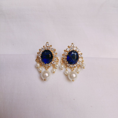 kurdekars divuu blue white stones and pearls fitted earrings Copper Stud Earring