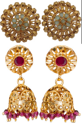 DK FASHION GOLD PLATED ZUMKI EARRING-1ER10-GOLD Ruby Brass Jhumki Earring