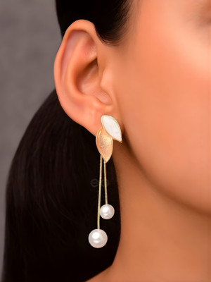 AuvriaZ Leaf Tassel Earrings stylish and fancy korean earrings for women and girls Pearl Alloy Stud Earring