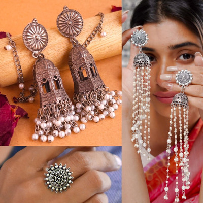 Ashir Combo of 2 Jhumki Jhumka Earrings and Rings for Women and Girls Alloy Jhumki Earring