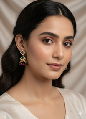 DEESHINE Creation Gold Plated Bell Earrings. Pearl, Beads Brass Chandbali Earring