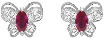 Royalsilvers Royal silvers 925 Sterling Silver Pop Pink Studded Butterfly Studs Pearl Silver Earring Set