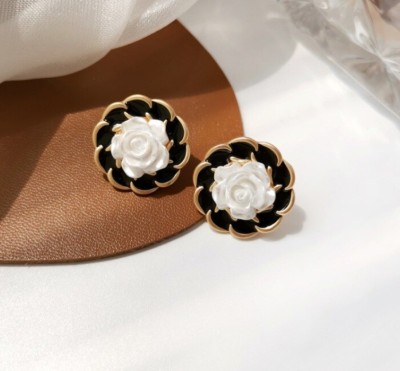 AKISON JEWELS Light Weight Korean Rose Flower Stud Earrings fancy designer trendy latest Alloy Stud Earring