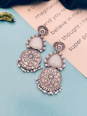 Sangria German Silver-Plated Oxidised Drop Earrings for Women Brass Drops & Danglers, Hoop Earring, Stud Earring, Tunnel Earring