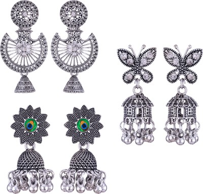 MEENAZ earrings for women jhumka Silver Oxidised traditional earrings combo stylish Beads, Pearl, Cubic Zirconia, Diamond Brass, Enamel, Copper, Zinc, Stone Chandbali Earring, Earring Set, Jhumki Earring