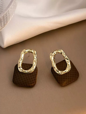 VAGHBHATT Sterling Silver Square Drop Earrings Stainless Steel Stud Earring