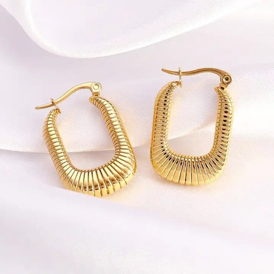 vien Geometric Unique Design Stripe Square Hypoallergenic Rectangle U Shape Earrings Stainless Steel Hoop Earring