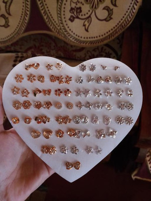MEHAK CREATION Set of 36 Pair Colorful Mix Design Earring Stud Set with Heart Box for Women Agate Alloy Stud Earring