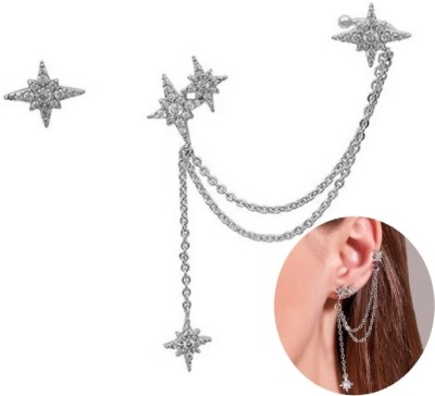 AKISON JEWELS Ear chain Earrings For Women Girls Korean earring Trendy Western Earring Crystal, Diamond, Cubic Zirconia Alloy Stud Earring, Earring Set, Clip-on Earring, Tassel Earring